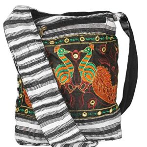 Hobo Shoulder Bag Messenger Casual Everyday Large Hippie Market Thick Functional (Black White)