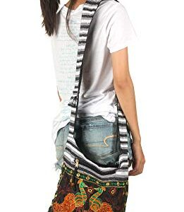 Hobo Shoulder Bag Messenger Casual Everyday Large Hippie Market Thick Functional (Black White)