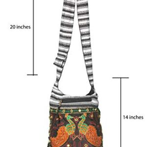 Hobo Shoulder Bag Messenger Casual Everyday Large Hippie Market Thick Functional (Black White)