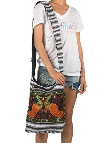 Hobo Shoulder Bag Messenger Casual Everyday Large Hippie Market Thick Functional (Black White)