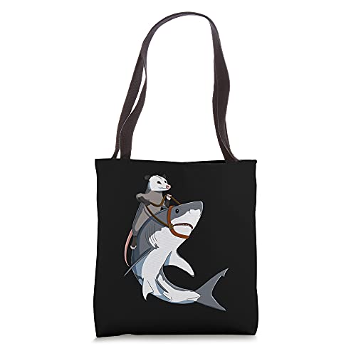 Funny Opossum Riding Shark Tote Bag