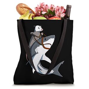 Funny Opossum Riding Shark Tote Bag