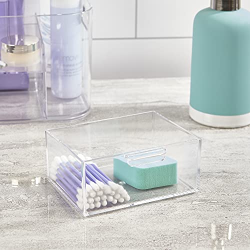 STORi Bliss 4-Compartment Plastic Vanity Organizer with Small Accessory Drawer in Clear | Rectangular Makeup, Skincare, & Cosmetic Storage Bin with Pass-Through Handles | Made in USA