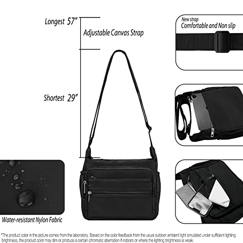 Feeliwant Crossbody Bag for Women Nylon Shoulder Bag Messenger Bag Casual Purse Handbag Black Small