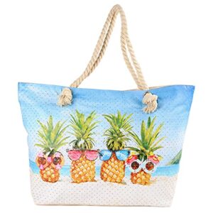 Nollia Women's Summer Tote Bag, Large Shoulder Bag + Great for Beaches, Boardwalks & Vacation Fun! (Pineapple Fun)