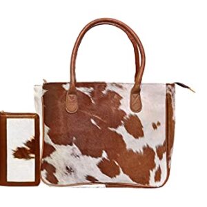 Women's Western Classic Cowhide Tote Bag Shoulder Handbag with Freebie Clutch Shoulder Hand Bag Classical Tote