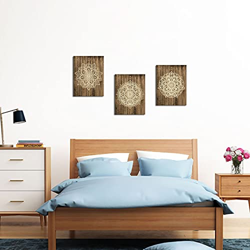 SiMiWOW Canvas Prints Mandala Wall Art Rustic Home Decor Picture Meditation Decor Yoga Room Bedroom Bathroom Wall Decor Framed Ready to Hang 12x16inchx3 Panels