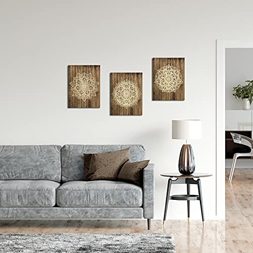 SiMiWOW Canvas Prints Mandala Wall Art Rustic Home Decor Picture Meditation Decor Yoga Room Bedroom Bathroom Wall Decor Framed Ready to Hang 12x16inchx3 Panels