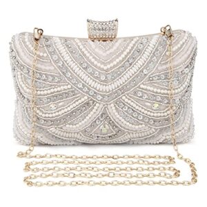 uborse women evening clutch bags vintage wedding purse beaded bags cocktail party bridal prom handbag for women（apricot）
