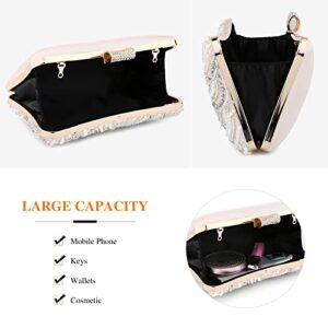 UBORSE Women Evening Clutch Bags Vintage Wedding Purse Beaded Bags Cocktail Party Bridal Prom Handbag for Women（Apricot）