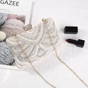 UBORSE Women Evening Clutch Bags Vintage Wedding Purse Beaded Bags Cocktail Party Bridal Prom Handbag for Women（Apricot）