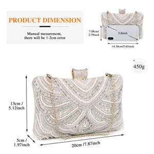 UBORSE Women Evening Clutch Bags Vintage Wedding Purse Beaded Bags Cocktail Party Bridal Prom Handbag for Women（Apricot）