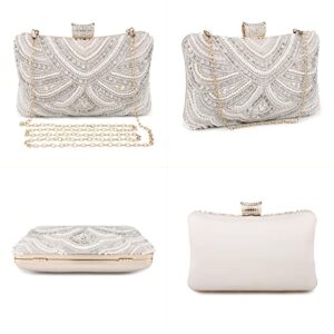 UBORSE Women Evening Clutch Bags Vintage Wedding Purse Beaded Bags Cocktail Party Bridal Prom Handbag for Women（Apricot）