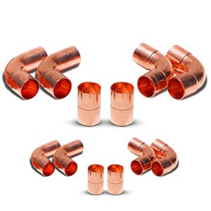 infinitech 3/8 & 3/4 hvac – r copper line set fittings kit includes long sweep elbow coupling street elbows perfect for air conditioning lineset refrigeration liquid suction lines tubing pipes 3438