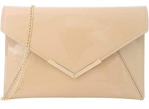 dexmay women envelope clutch handbag patent leather pouch foldover dress purse nude