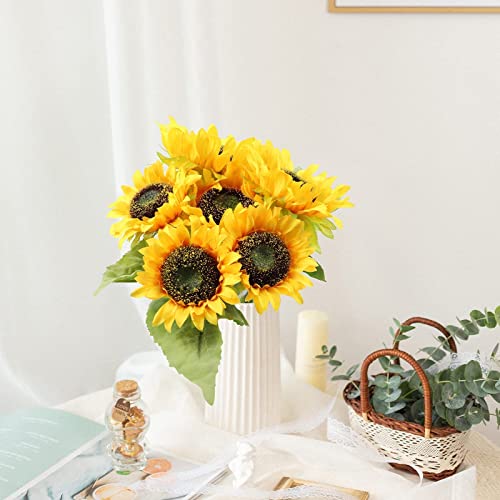 Levana.m Artificial Sunflower 6Pcs Fake Sunflowers Realistic Silk Sunflower Bouquet with Stems for Wedding Decor Baby Shower Arrangement Table Centerpieces Outdoor Indoor Decor