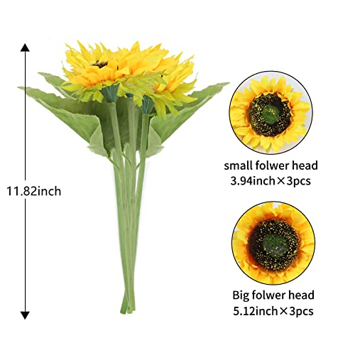 Levana.m Artificial Sunflower 6Pcs Fake Sunflowers Realistic Silk Sunflower Bouquet with Stems for Wedding Decor Baby Shower Arrangement Table Centerpieces Outdoor Indoor Decor