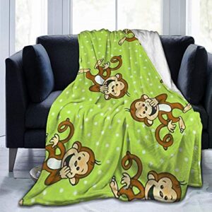 uyomarer funny monkeys green throw blanket soft throws for adult kids summer blanket for couch bed sofa, black, 60×50