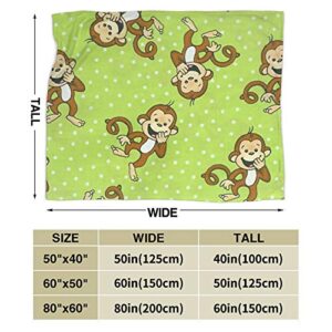 Uyomarer Funny Monkeys Green Throw Blanket Soft Throws for Adult Kids Summer Blanket for Couch Bed Sofa, Black, 60x50