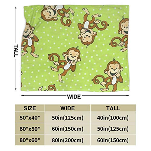 Uyomarer Funny Monkeys Green Throw Blanket Soft Throws for Adult Kids Summer Blanket for Couch Bed Sofa, Black, 60x50