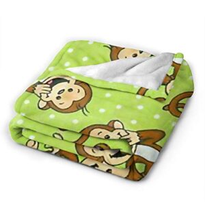 Uyomarer Funny Monkeys Green Throw Blanket Soft Throws for Adult Kids Summer Blanket for Couch Bed Sofa, Black, 60x50