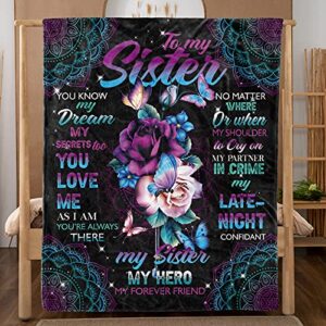 Sister Gifts, Mothers Day Birthday Gifts for Sister, Gifts for Sister from Sister Brother - My Hero, Soft Bed Flannel Blanket 55”x70(to Sister Gifts)