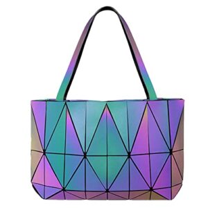 RBATG Large Capacity Tote Bag for Women Fashion Luminous Shoulder Bag Geometric Lattice Women's Handbag (Triangle tote bag C)
