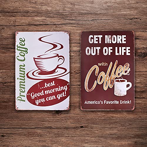 4 PCS Tin Sign Vintage Metal Coffee Plaque Poster Home Wall Decor, TIE-DailyNec Retro Tin Signs Painting Art Decoration for Cafe Restaurant Garage Club Bar, 8 X 12 Inches