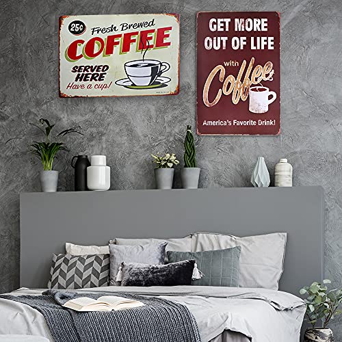 4 PCS Tin Sign Vintage Metal Coffee Plaque Poster Home Wall Decor, TIE-DailyNec Retro Tin Signs Painting Art Decoration for Cafe Restaurant Garage Club Bar, 8 X 12 Inches