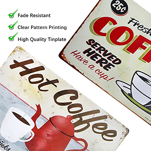 4 PCS Tin Sign Vintage Metal Coffee Plaque Poster Home Wall Decor, TIE-DailyNec Retro Tin Signs Painting Art Decoration for Cafe Restaurant Garage Club Bar, 8 X 12 Inches