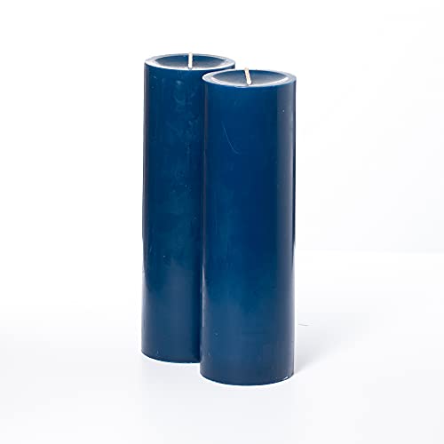 Richland Set of 2 Navy Blue Pillar Candles 3" x 9" Unscented Dripless for Weddings Home Holidays Relaxation Church Spa