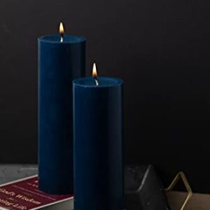 Richland Set of 2 Navy Blue Pillar Candles 3" x 9" Unscented Dripless for Weddings Home Holidays Relaxation Church Spa