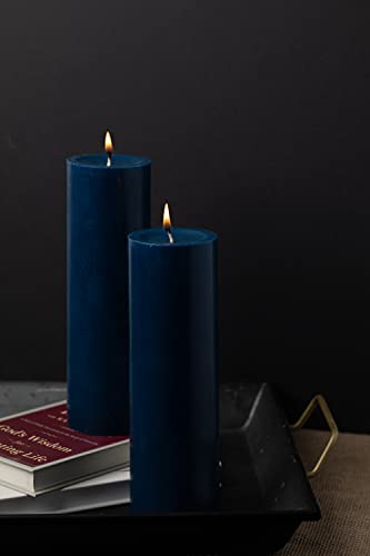 Richland Set of 2 Navy Blue Pillar Candles 3" x 9" Unscented Dripless for Weddings Home Holidays Relaxation Church Spa