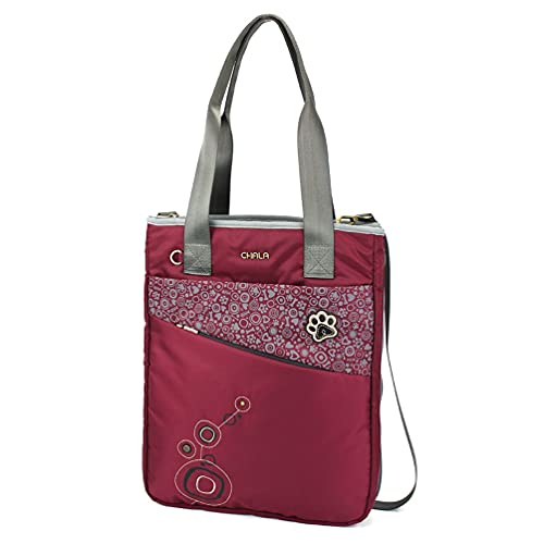 Chala Group Handbags Paw Print CV Venture Zip Around Tote Shoulder Bag - Dog Mom Dog Lover, Burgundy