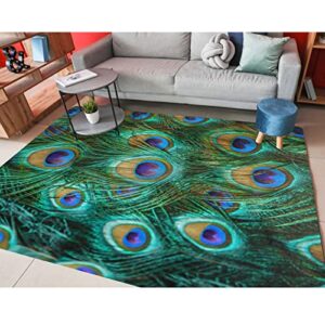 alaza oil painting green peacock blue non slip area rug 5′ x 7′ for living dinning room bedroom kitchen hallway office modern home decorative