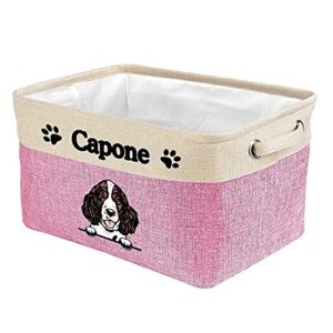malihong custom foldable storage basket with lovely dog english springer spaniel collapsible sturdy fabric pet toys storage bin cube with handles for organizing shelf home closet, pink and white
