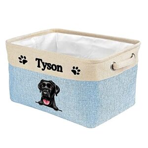 malihong personalized foldable storage basket with lovely dog labrador collapsible sturdy fabric pet toys storage bin cube with handles for organizing shelf home closet, blue amd white