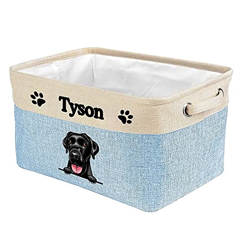 MALIHONG Personalized Foldable Storage Basket with Lovely Dog Labrador Collapsible Sturdy Fabric Pet Toys Storage Bin Cube with Handles for Organizing Shelf Home Closet, Blue amd White