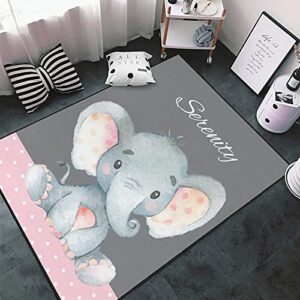 xozoty custom name watercolor elephant pink polka dot area rugs kitchen bath mat washable doormats for patio garden porch 4’x5.2′