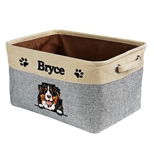 malihong personalized foldable storage basket with lovely dog bernese mountain collapsible sturdy fabric pet toys storage bin cube with handles for organizing shelf home closet, grey and white