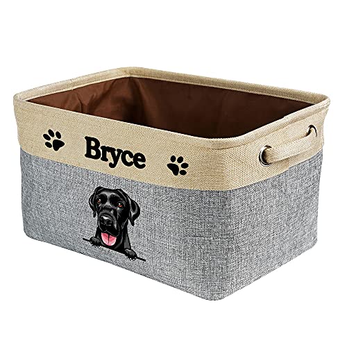 MALIHONG Personalized Foldable Storage Basket with Lovely Dog Labrador Collapsible Sturdy Fabric Pet Toys Storage Bin Cube with Handles for Organizing Shelf Home Closet, Grey and White