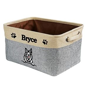 malihong personalized foldable storage basket with cute dog norwegian elkhound collapsible sturdy fabric pet toys storage bin cube with handles for organizing shelf home closet, grey and white