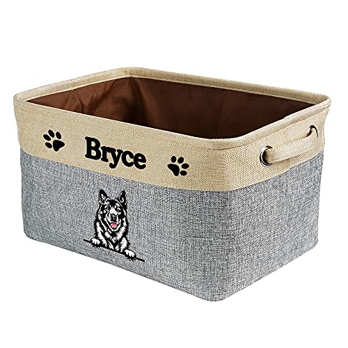 MALIHONG Personalized Foldable Storage Basket with Cute Dog Norwegian Elkhound Collapsible Sturdy Fabric Pet Toys Storage Bin Cube with Handles for Organizing Shelf Home Closet, Grey and White