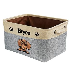malihong custom foldable storage basket with lovely dog dachshund collapsible sturdy fabric pet toys storage bin cube with handles for organizing shelf home closet, grey and white