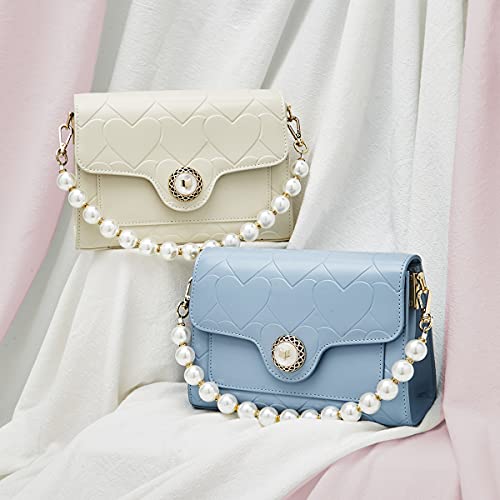 Leather Crossbody Bags for Women, Cowhide Leather Ladies Handbags Shoulder Bag with Pearl Handle Adjustable Chain Strap Womens Messenger Bag Cute Pouch Bag Women's Fashion Satchel Purses (White)