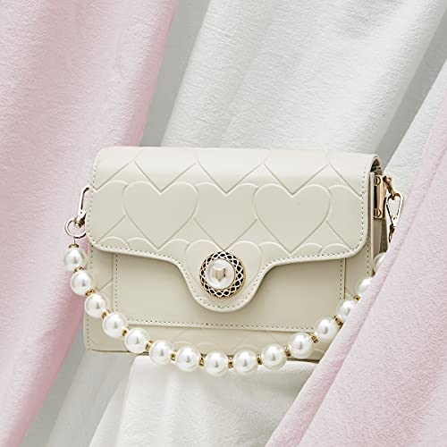 Leather Crossbody Bags for Women, Cowhide Leather Ladies Handbags Shoulder Bag with Pearl Handle Adjustable Chain Strap Womens Messenger Bag Cute Pouch Bag Women's Fashion Satchel Purses (White)