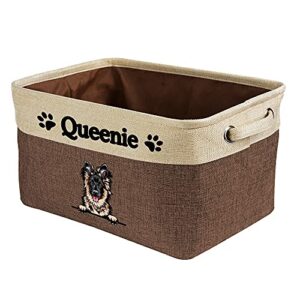 malihong personalized foldable storage basket with funny dog german shepherd collapsible sturdy fabric pet toys storage bin cube with handles for organizing shelf home closet, brown and white