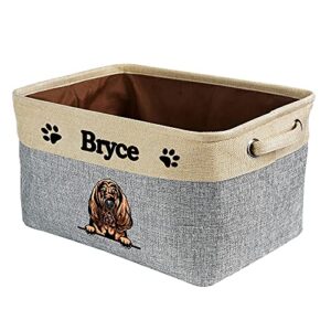 MALIHONG Personalized Foldable Storage Basket with Cute Dog Bloodhound Collapsible Sturdy Fabric Pet Toys Storage Bin Cube with Handles for Organizing Shelf Home Closet, Grey and White