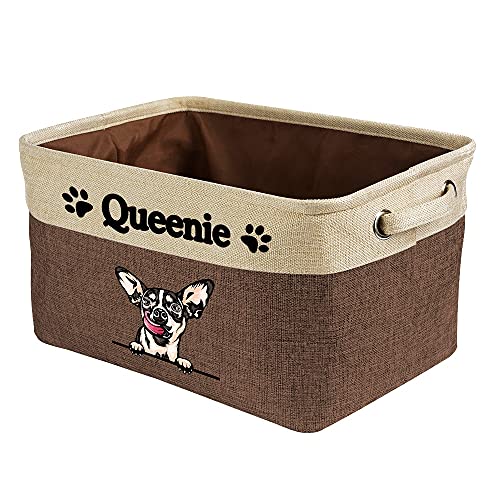 MALIHONG Personalized Foldable Storage Basket with Cute Dog Chihuahua Collapsible Sturdy Fabric Pet Toys Storage Bin Cube with Handles for Organizing Shelf Home Closet, Brown and White