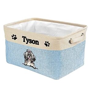 malihong personalized foldable storage basket with lovely dog shih tzu collapsible sturdy fabric pet toys storage bin cube with handles for organizing shelf home closet, blue amd white